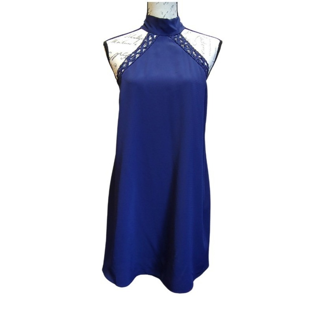 Lulus Violet Blue Lace Halter Shift Mini Dress S Crochet Trim Hoco Wedding Guest